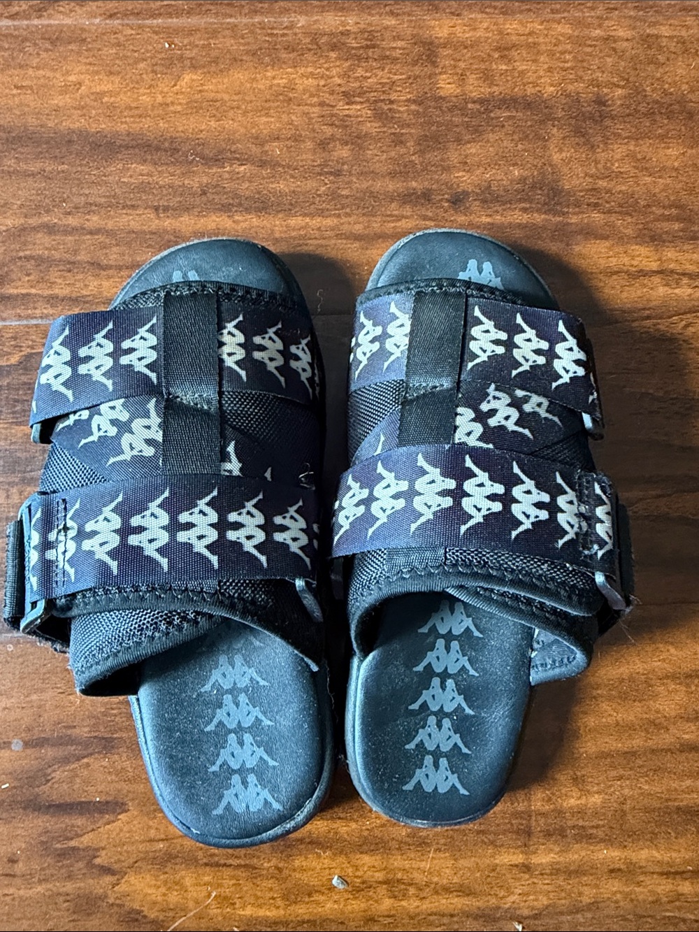 Kappa Kids Black and White Logo Strap Slide Sandals